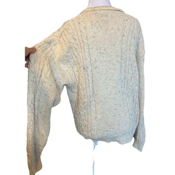 VTG 80s IZOD Cable Knit Shawl Collar Cardigan Grandpa Chunky Fisherman Sweater M - Picture 13 of 16